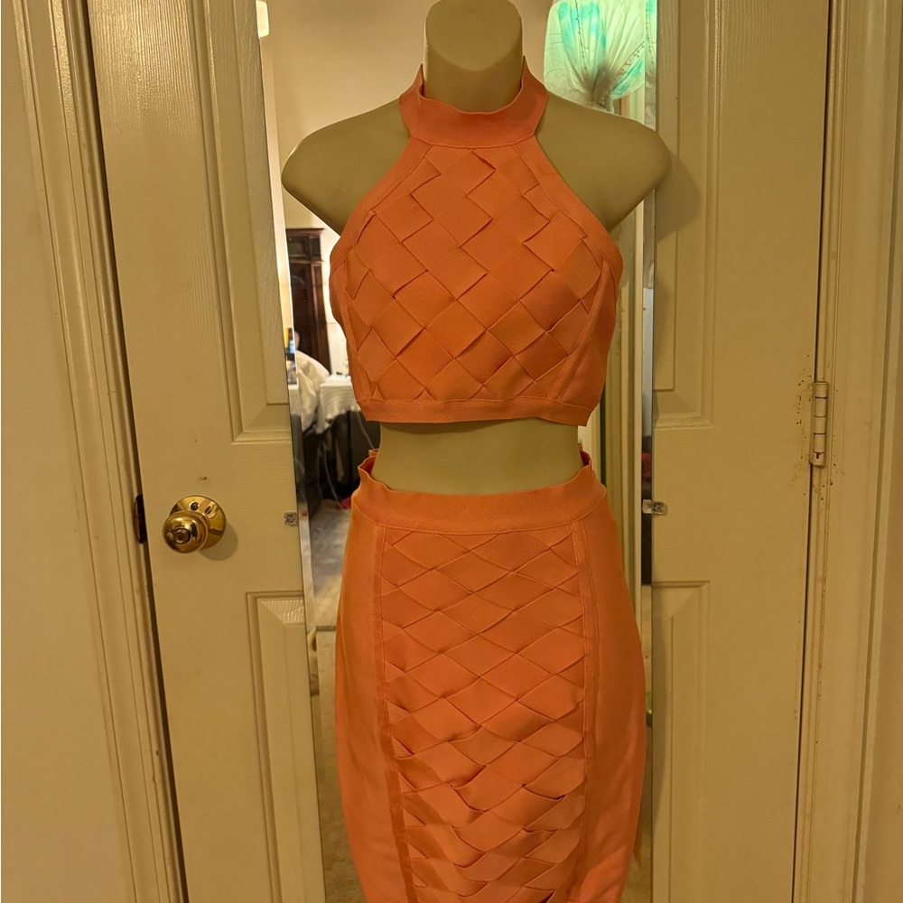 Elegant Orange Women's Skirt Set